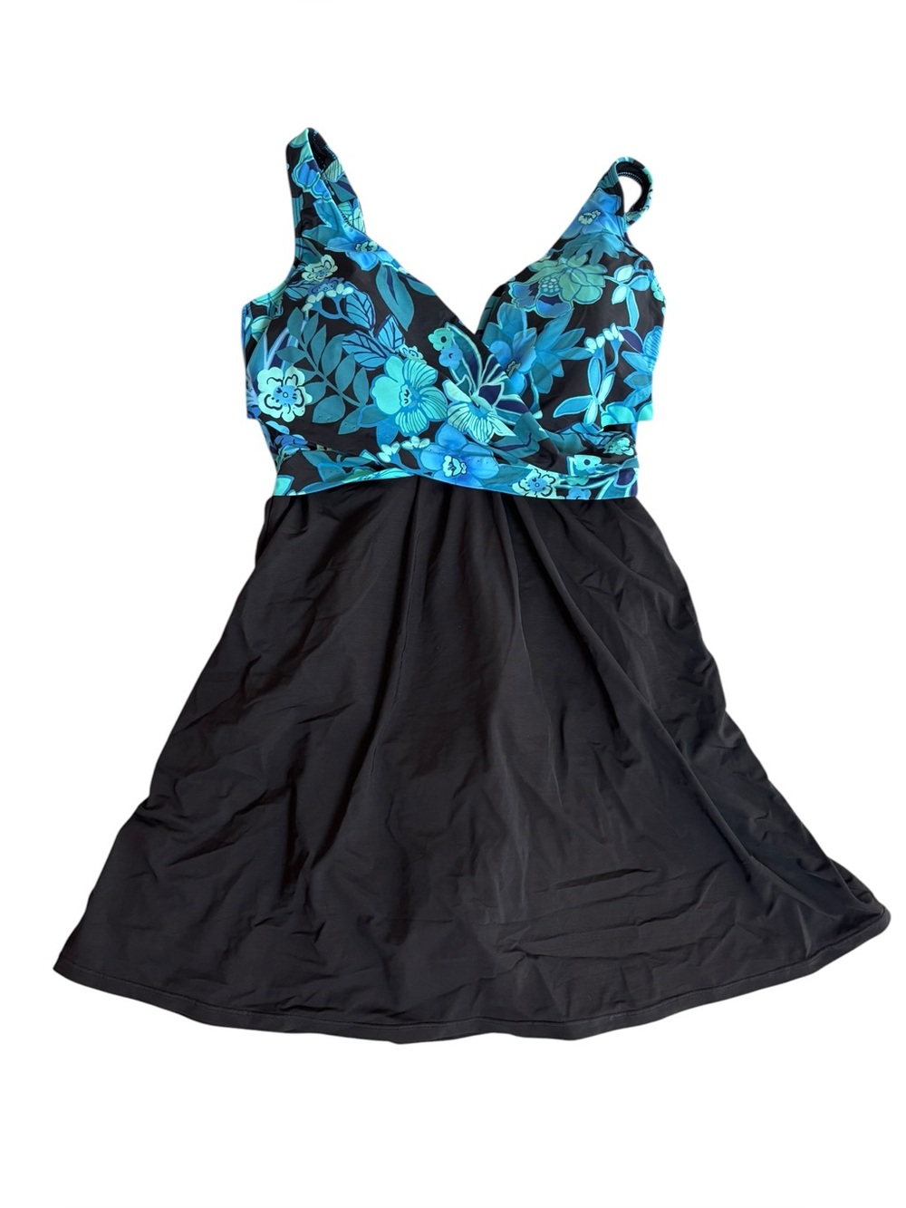NEW Lands' End Swim Dress On Piece Tummy Control Blue Swimsuit Bathing Suit 10